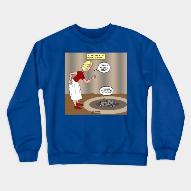 Tinkles Timmys Cat Crewneck Sweatshirt by OutToLunch